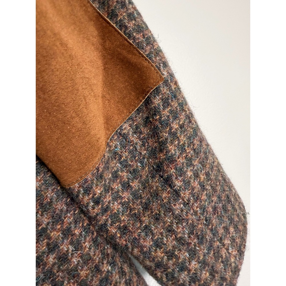John Meyer Vintage Brown Tweed Houndstooth Blazer Elbow Patches Womens 8 - Picture 9 of 15